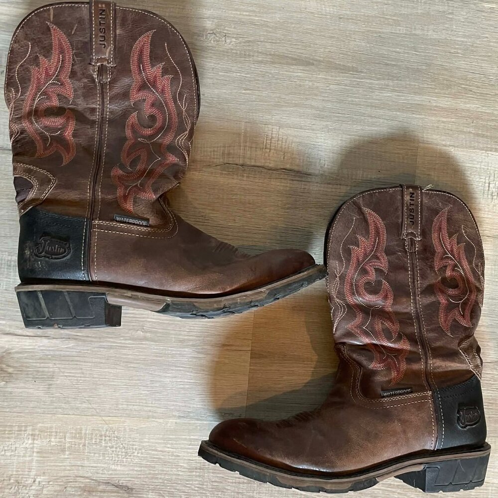 WK4628 Mens Justin Work boot Rugged Tan Waterproof Comp Toe 13EE